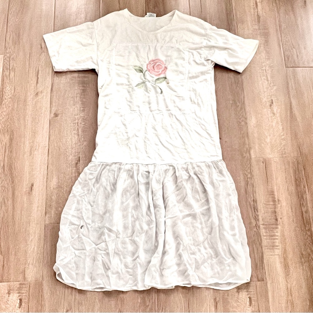 JOHNNY WAS T Shirt Dress 100% Cotton Boho Embroidered Rose White Size S - AS‎ IS